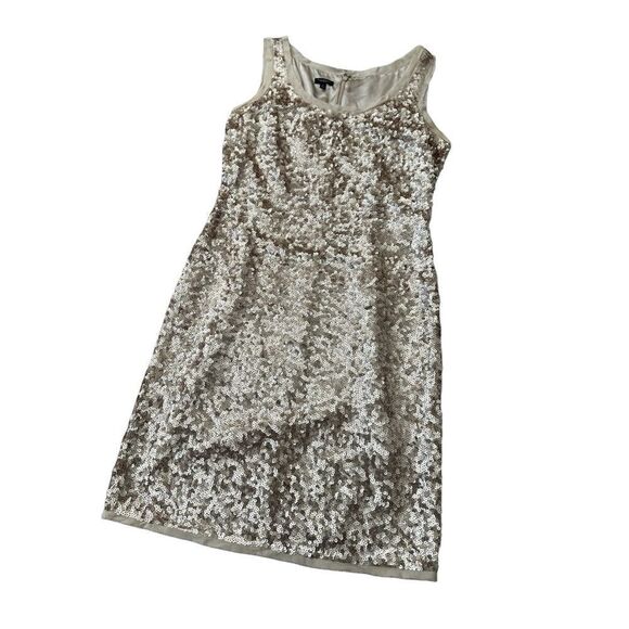 Talbots 100% Silk Champagne Sequined Embellished Dress Size 6 - Picture 4 of 13